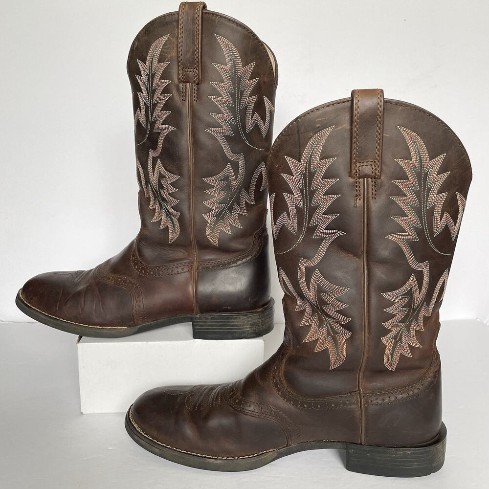Ariat Heritage Stockman Cowboy Boots Women's 10B Brown Western Roper Cowgirl - Picture 3 of 13